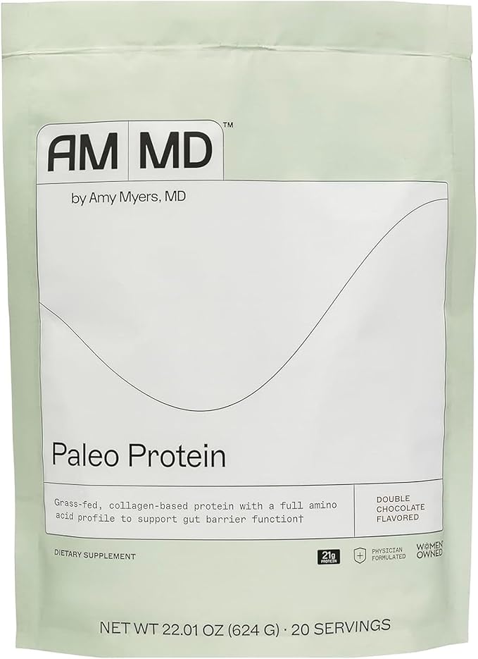 Amy Myers MD Paleo Protein Powder - Double Chocolate, 20 Servings - Collagen-Based Gut Function Support - Gluten-Free & Non-Dairy Protein Supplement