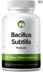 Natural Foundation Supplements Bacillus Subtilis Probiotic Supplement 240 Tablets 3 Billion CFU Probiotics for Men & Women Supports Intestinal Digestive & Gut Health (240, Bacillus Subtilis)