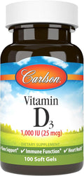 Carlson - Vitamin D3, 1000 IU (25 mcg), Bone Health, Muscle Health, Cholecalciferol, Vitamin D Supplements, Vitamin D3 Soft Gels, 100 Softgels