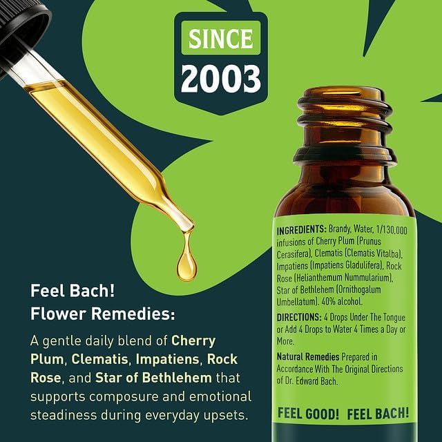 Feel Bach! FeelFive Remedy - Natural Homeopathic Flower Essences for Fast Emergency Support, Relief of Fear, Worry and New Adoption, Vegan, Gluten & Sugar-Free, Non-Habit Forming, 20ml (0.7 fl oz)