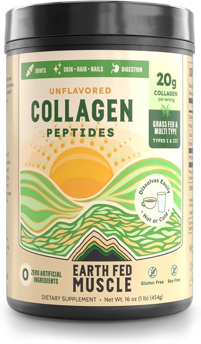Earth Fed Muscle Collagen Peptides Powder – Unflavored Collagen Protein Powder for Women & Men | Supports Hair, Skin, Nails, Joints & Recovery | Sugar & Gluten-Free, Keto Friendly, 20g Per Serving