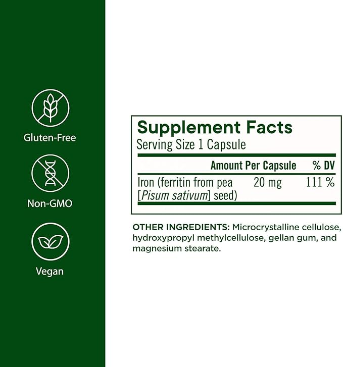 Flora Ferritin+ Delayed-Release Iron Supplement - Plant-Based Iron Supplement - Blood Cell & Energy Support - Vegan & Gluten-Free - Amber Glass Bottle - 60 Vegan Capsules