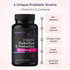 Healthy Babe Vaginal Probiotics for Women + Prebiotics & Cranberry Pills, pH Balance, Healthy Odor, Yeast, Immune Support, Positive Microbiome Health, Women’s Acidophilus Probiotic, 60 Vegan Capsules