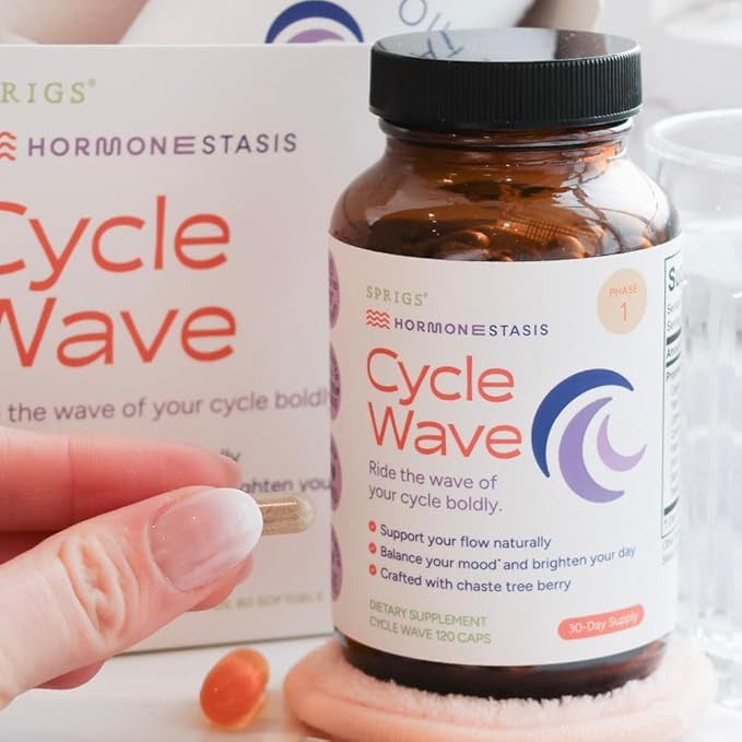 SPRIGS Cycle Wave Phase 1 Hormonal Support Kit for Tween Girls | Supplements to Promote a Healthy Menstrual Cycle & Balance Mood | 120 Herbal Capsules & 60 Wheat Germ Oil Softgels for a 30 Day Supply