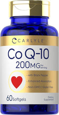 Carlyle CoQ10 200mg Softgels | 60 Count | with Black Pepper | Enhanced Absorption | Non-GMO, Gluten Free Supplement