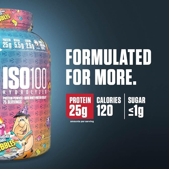 Dymatize x Birthday Cake Pebbles ISO100 Whey Protein Powder Isolate, 25g of Protein, 20 Servings, 5.5g BCAAs, 120 Cal., Gluten Free, 1g Fat, 1g Sugar, 2g Carb