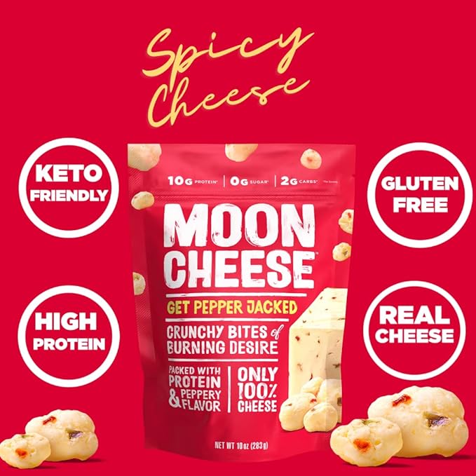 Moon Cheese Bites, Get Pepper Jacked, 2-Ounce 3-Pack, 100% Real Cheese Snack, Protein, Keto, After-School or Lunch Snack