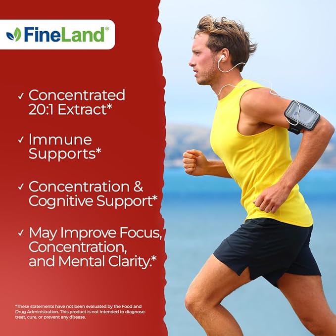 FineLand Red Korean Panax Ginseng 20:1 Extract - Concentrated Immune & Cognitive Support Supplement for Men & Women - 120 Veggie Capsules