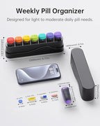 KOVIUU Weekly Pill Organizer 1 Time a Day, Detachable Pill Box 7 Day, Travel Pill Case, Once Daily Medication Dispenser, Week Pill Holder Container for Vitamin, Medicine, Supplement, Pillbox, Black