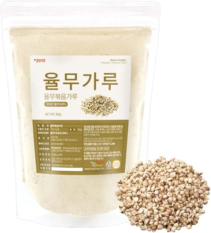 Korean Job's Tears Powder – 100% Roasted or Raw Yulmu from Korea, Finely Ground, No Additives, Plant-Based Ingredient for Smoothies, Porridge, and Cooking 볶은율무가루 (10.6 oz (300g), Roasted Job's Tears)