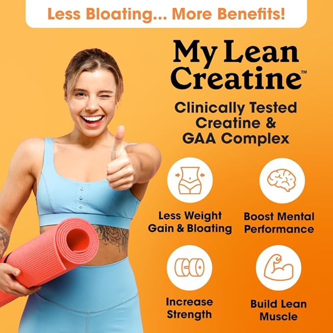 Fit & Lean Creatine for Women, My Lean Creatine Powder Complex with GAA, Muscle Performance, Cognitive Function and Less Bloating, Reduced Water Retention, Orange Sherbert, 30 Servings