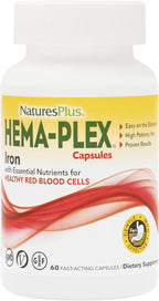 NaturesPlus Hema-Plex Iron - 60 Fast-Acting Capsules - 85 mg Chelated Iron + Vitamin C & Bioflavonoids for Healthy Red Blood Cells - Vegan, Gluten Free - 30 Servings
