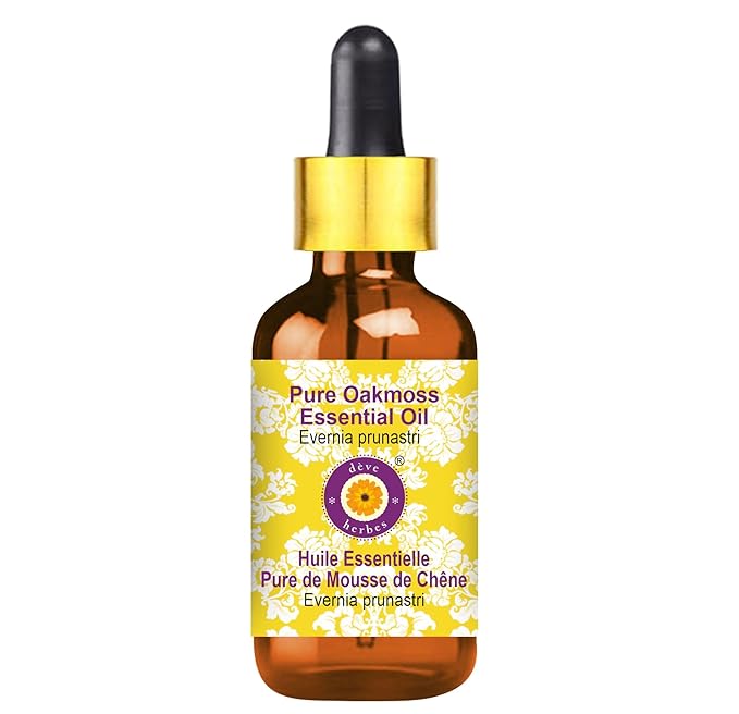 Deve Herbes Pure Oakmoss Essential Oil (Evernia prunastri) with Glass Dropper Steam Distilled 15ml (0.50 oz)