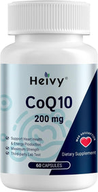 Heivy Coenzyme Q10, 99% Purity CoQ10 200mg, CO Q 10 Supplement Support Heart Health, Antioxidants & Energy Supplements, Made in USA, 60 Vegan Capsules