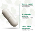 Ginkgo Biloba Supplements 120mg with Korean Red Ginseng 300mg & Lion's Mane Mushroom 1000mg Vegetarian Capsules Non-GMO & Gluten Free Natural Brain Supplement for Memory, Focus & Cognitive Support