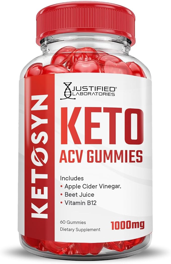 Justified Laboratories Ketosyn Keto ACV Gummies Advanced Formula 1000MG Ketosyn Keto Gummies Apple Cider Vinegar Formulated with Pomegranate Beet Juice Powder B12 Vegan Non GMO 60 Gummys
