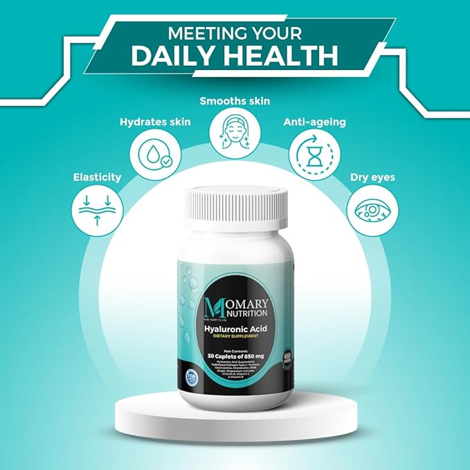 Hyaluronic Acid Supplement, Natural Skin Hydration, Advanced Joint Support and Mobility Booster, Type II Hydrolyzed Collagen, Turmeric, Glucosamine, Chondroitin, 30Caplets