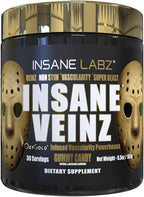 Insane Labz Insane Veinz Gold, Nitric Oxide Non Stimulant pre Workout Powder, Loaded with Hydromax, Nitrosigine, Increases Vascularity and Blood Flow, 30 Srvgs, Gummy Candy