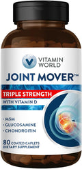 Vitamin World Triple Strength Joint Mover with Vitamin D Glucosamine Chondroitin MSM 80 Caplets, Promotes Healthy Joints, Promotes Comfort and Flexibility, Coated, Gluten Free
