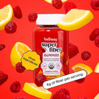Bellway Super Fiber Gummies for Adults - Sugar Free Organic Fiber Supplement Gummies with 4g of Fiber per Serving - Prebiotic Chicory Root Fiber for Digestive Gut Health, Raspberry Lemon, 60 Count