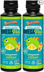Barlean's Omega Pals Lipsmackin' Citrus Flavored Omega-3 for Kids, Yummy Children's Liquid Fish Oil Supplement with 750 mg of EPA & DHA for Brain & Eye Health, 8 oz, 2 Pack