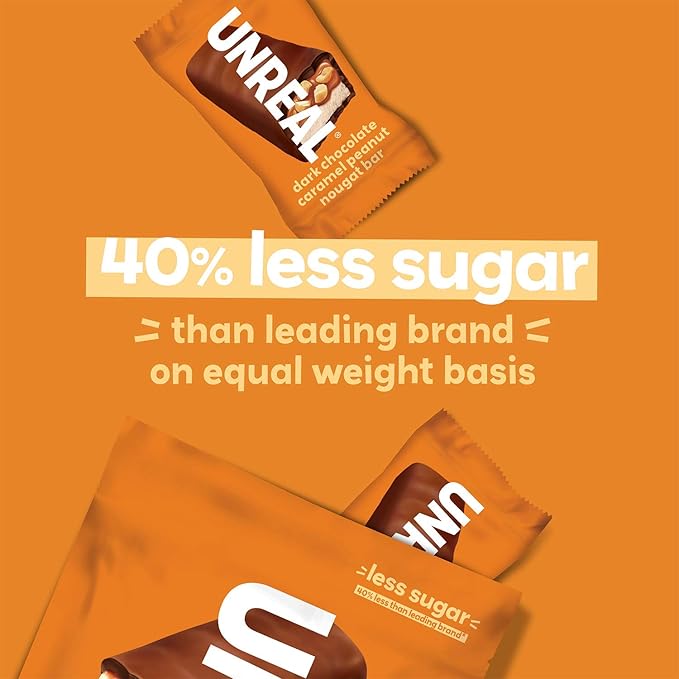 UNREAL Dark Chocolate Peanut Caramel Nougat Bars (30 Mini Bars) | 70% Organic Ingredients, Fair Trade, Non-GMO | No Corn Syrup, Sugar Alcohols, Soy | .67oz each