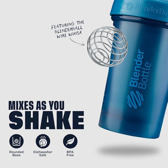 BlenderBottle Classic V2 Shaker Bottle Perfect for Protein Shakes and Pre Workout, 20-Ounce, Ocean Blue