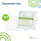 Care Touch 100-Pack Alcohol Wipes - Individually Wrapped Alcohol Prep Pads with 70% Isopropyl - Sterile 2-Ply Antiseptic Swabs for First Aid Kits, Cleaning, Travel and Everyday Use