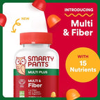 SmartyPants Fiber Supplement & Multivitamin for Men & Women, Prebiotic Fiber Gummies with Omega 3 (DHA/EPA), Vitamin D3, C, Vitamin B12, B6, A, K & Zinc, 90 Count (30 Day Supply)