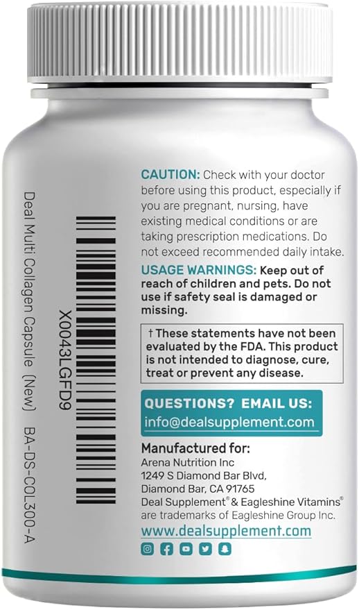 Multi Collagen Pills for Women & Men with Vitamin C, E & Biotin, 300 Capsules – Type I, II, III, V, X Hydrolyzed Collagen Peptides – 11 in 1 Formula with Saw Palmetto, Bamboo Silica, & Hyaluronic Acid