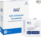 Dynarex BZK Antiseptic Towelettes, Moist Sanitizing Towelettes Designed to Prevent Infection in Minor Wounds, 5x7, Disposable & Individually Wrapped, 1 Box of 100 (Packaging May Vary)