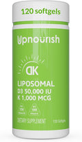 UpNourish Liposomal Vitamin D3 50000 IU (Vitamina D3 de 50000) with 1000 mcg Vitamin K, High Dose Vitamin D3 K2, Vitamin D 50000 IU with K1, K2 MK-4 and MK-7, 120 Mini Softgels