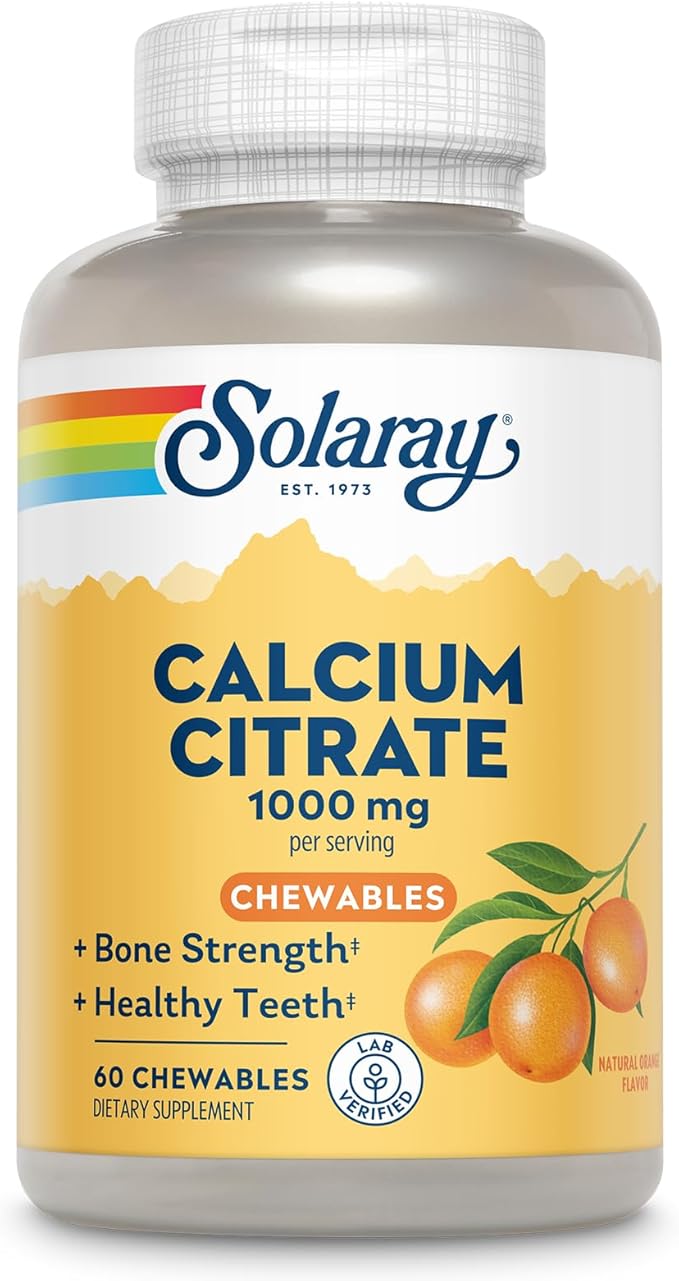 SOLARAY Calcium Citrate 1000mg - Chewable Calcium Supplements for Women and Men - Healthy Teeth and Bone Support - Great, Natural Orange Flavor - Vegan, Gluten Free, 60-Day Guarantee - 15 Servings