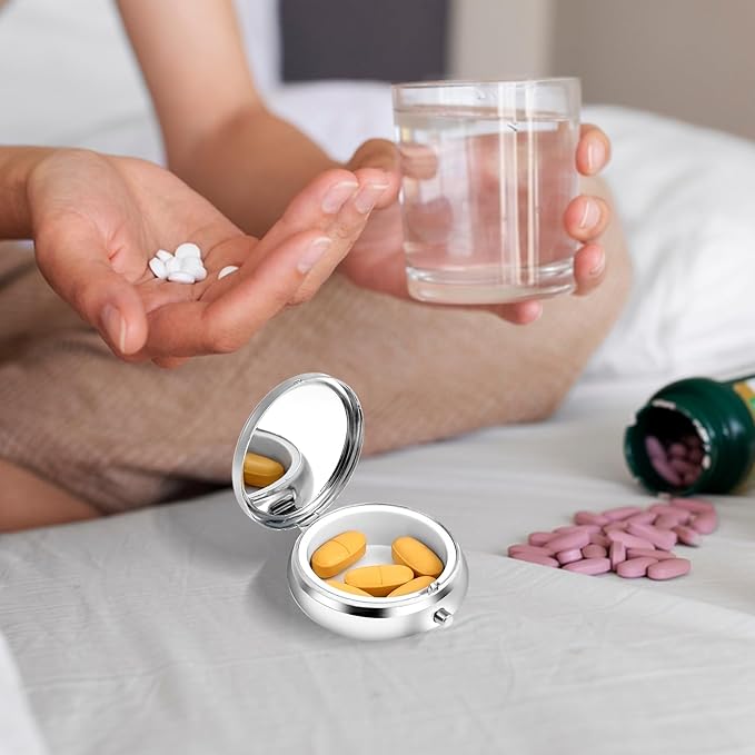 Sibba Portable Medicine Pill Case, Travel Multi-Functional Moisture Proof Pill Box for Purse & Pocket, Cute Metal Medicine Pill Organizer Box for Vitamins, Fish Oil & Supplements (Tree)