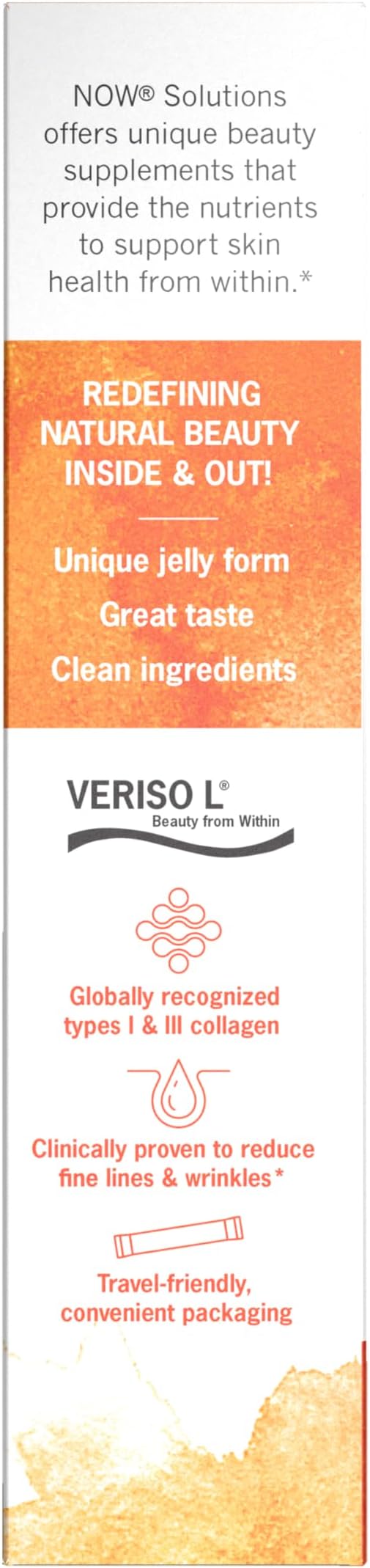 Now Foods Solutions, Collagen Jelly Beauty Complex, Sweet Orange Flavor, 10 Jelly Sticks
