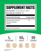 BulkSupplements.com Ginseng Root Extract Powder - Panax Ginseng Supplement, Herbal Supplement - Vegan & Gluten Free, 1g per Serving, 50g (1.76 oz) (Pack of 1)
