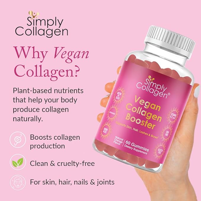 Simply Collagen® Vegan Collagen Gummies for Women & Men – Plant Based Collagen with Biotin, Vitamins A, C & E – Collagen Booster for Skin, Hair, Nails & Lashes