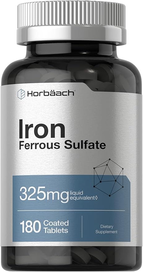 Horbäach Iron Ferrous Sulfate | 180 Count | Vegetarian, Non-GMO & Gluten Free Dietary Supplement