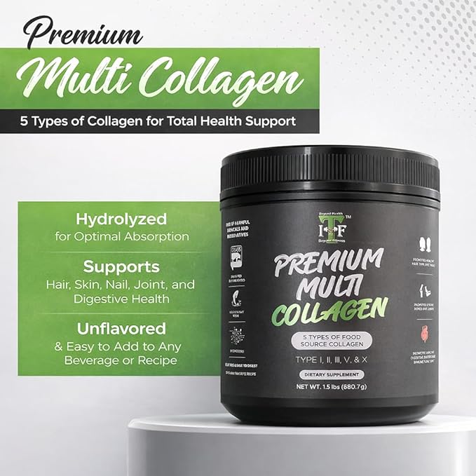 Multi Collagen Peptides Powder Unflavored - 5 Types Multi Collagen Complex (I, II, III, V, X) - Grass Fed Hydrolyzed Powder Collagen for Hair, Skin, Nails, Joints & Gut Health - 30 Servings