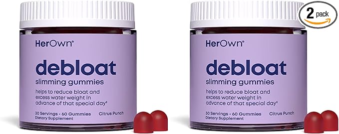 her own Debloat Gummy, Bloating & Gas Relief, Helps Reduce Water Retention, Supports Energy, with Apple Cider Vinegar and Dandelion, Gluten and Soy Free, Vegan, 60 Gummies, 60 Servings, (Pack of 2)
