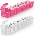 BUG HULL Weekly Pill Organizer Large 2 Packs, Extra Large Travel Pill Organizers, Pill Box 7 Day, Travel Pill Case, Medicine Pill Organizer for Vitamins, Supplements and Medications (White+Pink)