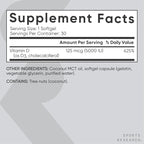 Sports Research Vitamin D3 5000 IU with Coconut MCT Oil - Extra Strength Vitamin D Supplement - Non-GMO Verified, Gluten & Soy Free – 125mcg, 30 Liquid Softgels