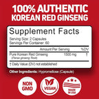 Herbtonics Korean Red Panax Ginseng 1500mg - Energy Supplement for Peak Performance, Focus & Vitality - High Potency Ginseng Root Extract - 240 Vegan Capsules
