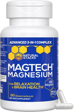 Natural Stacks MagTech Magtein Magnesium L-Threonate, Glycinate & Taurate 200mg Chelated Magnesium Complex Supplement for Relaxation & Brain Health 90 Capsules