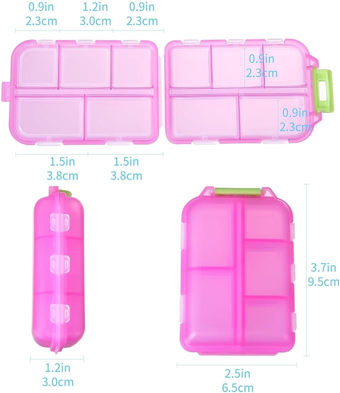1Pack Travel Pill Organizer - 10 Compartments Pill Case, Compact and Portable Pill Box, Perfect for On-The-Go Storage, Pill Holder for Purse (Pink with 156 Stickers)