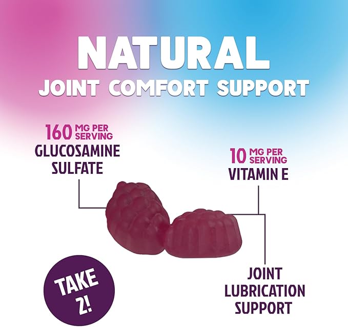 Joint Support Gummies - Glucosamine Plus Vitamin E Nature's Joint Support Supplement for Occasional Discomfort for Back, Knees & Hands - Cartilage & Joint Health & Flexibility Support - 120 Gummies