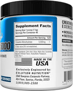 Evlution Nutrition Creatine 5000 - Supports Faster Recovery, Lean Muscle Growth & Performance - Pre & Post Workout Powder - 5000mg Pure Creatine Monohydrate Per Serving - 40 Servings - Blue Raz