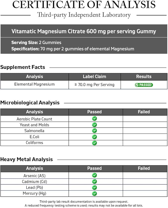 Vitamatic Magnesium Citrate Gummies 600mg per Serving - 240 Vegan Gummies - Natural Raspberry Flavor - High Absorption Magnesium Supplement - Supports Nerve, Bone and Muscle Health