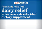 A+Health Dairy Relief Lactase Enzyme 9000 FCC Chewable Tablets, 60 Count, Fast Acting, Dye-Free, Dietary Supplement, Vanilla Flavor, Single Serve Pouches, for Adults and Children 4 Years and Up