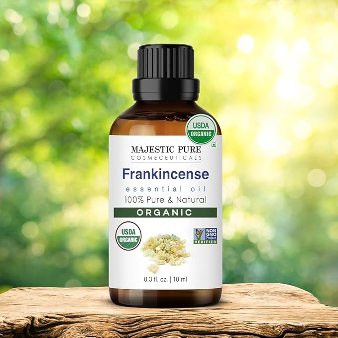 Majestic Pure Organic Frankincense Essential Oil - 100% Pure Frankincense Oil for Pain Relief, Skin Care, Hair Care & Aromatherapy, Premium Grade for Diffuser & Oil Diffuser - 0.3 fl oz